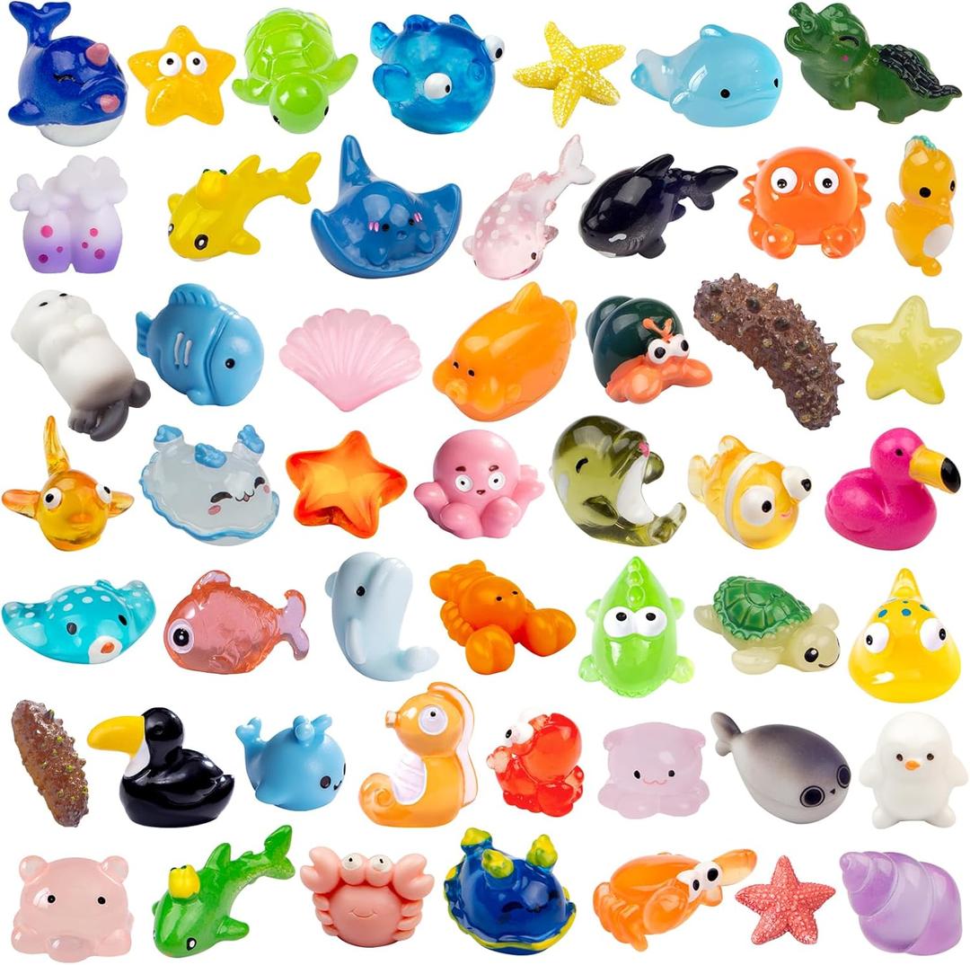 50pcs Mini Ocean Resin Animals, Miniature Figurines for Desk Pets, Resin Charms, Animal Figurines, Cute Mini Animals for Decoration and Hiding