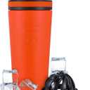 Ice Shaker Insulated Stainless Steel Shaker Bottle | 26oz, Orange | Cold for 30+ Hours | Insulated Cup with Twist-on Agitator | Odor-Free Bottle for Protein Shakes, Water, Smoothies, Cocktails