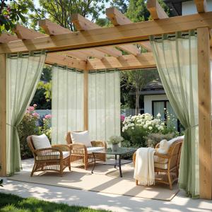 MIULEE Outdoor Curtain for Patio Waterproof, 4 Panels Grommet Outside Sheer Curtains for Gazebo/Pergola/Cabana/Porch, 54 x 90 Inch Long, Sage Green