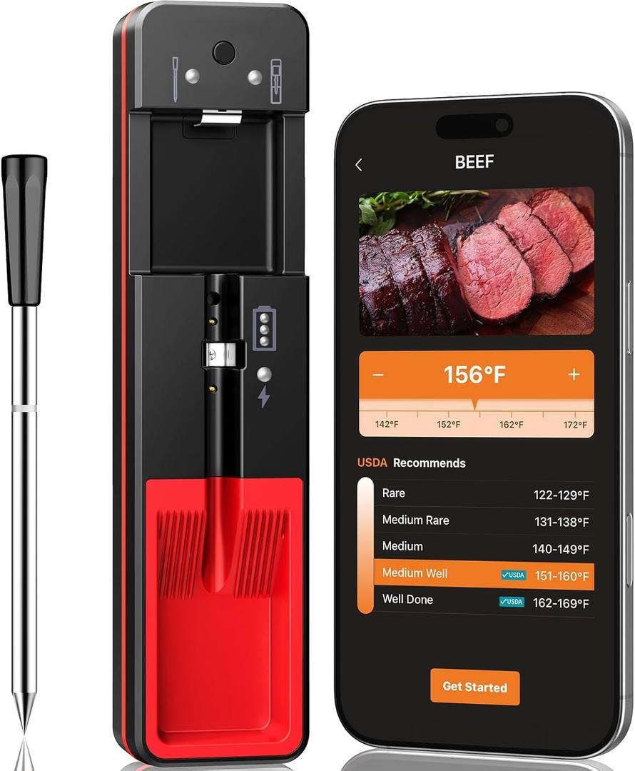 2026 Upgraded Smart Wireless Meat Thermometer 6 Sensors Accuracy Digital Food Thermometer 0.5S Instant Read, IP67 Waterproof for BBQ, Grill, Smoker, Oven, Air Fryer