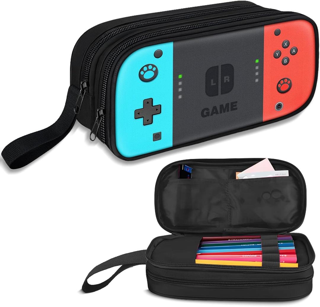 TILYTADLY Large Pencil Case for Boys - Boys Pencil Pouch with Zipper Compartments - Big Capacity Pen Box Gamer Pen Bag Organizer for Kids Teens School (Game-SW-Red&Blue)