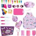 Kids Cooking and Baking Chef Set, Apron Chef Hat Accessories Complete Cooking Set, Dress Up Pretend Play Career Role Play Costume Toys Thanksgiving for Boys Girls (Pink)