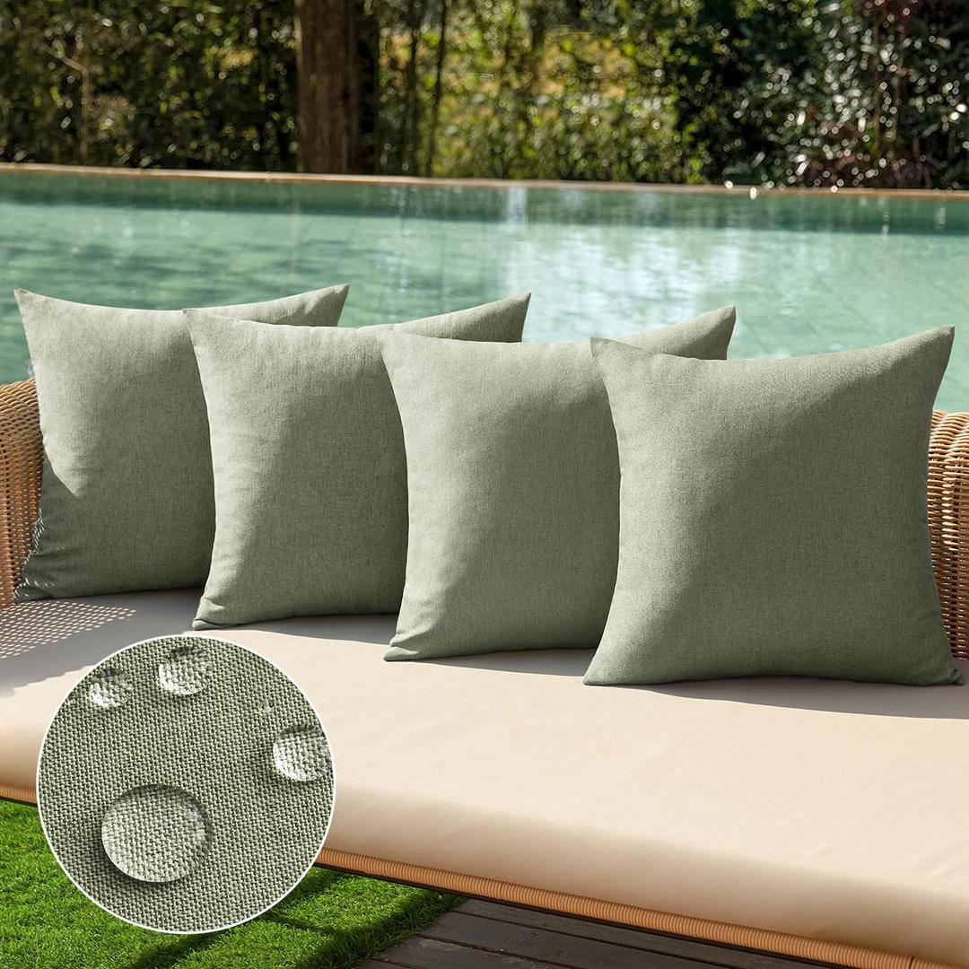 MIULEE Pack of 4 Decorative Outdoor Throw Pillow Covers Linen Waterproof Pillow Covers Spring Farmhouse Cushion Cases for Patio Garden Tent Balcony Couch Sofa 18x18 inch Gray Green