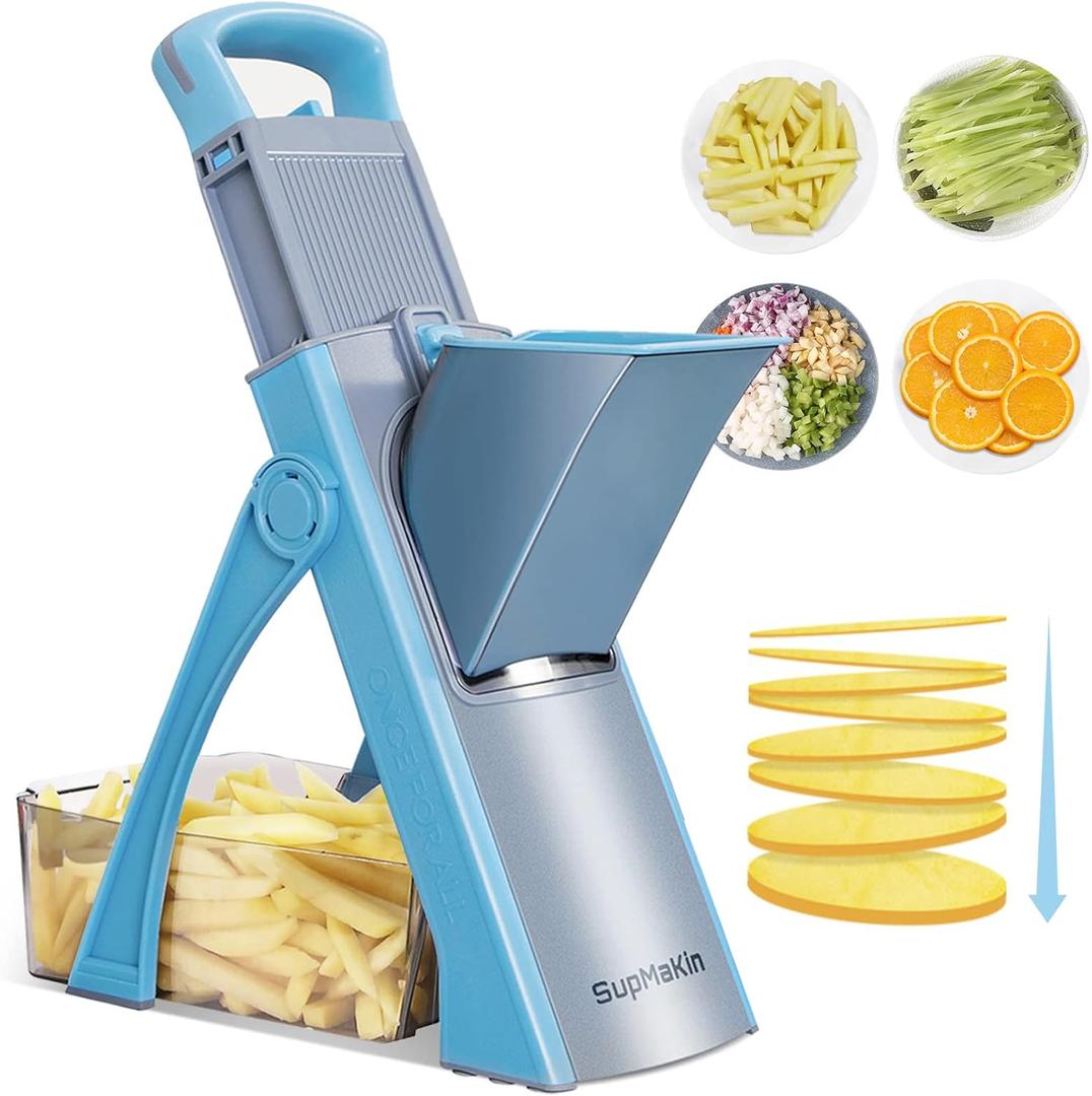 SupMaKin Upgrade Safe Mandoline Slicer Plus, Adjustable Potato Slicer, Vegetable Chopper Food Slicer, Fries Cutter, Veggie Salad Chopper Kitchen Chopping Artifact Gifts (Blue)