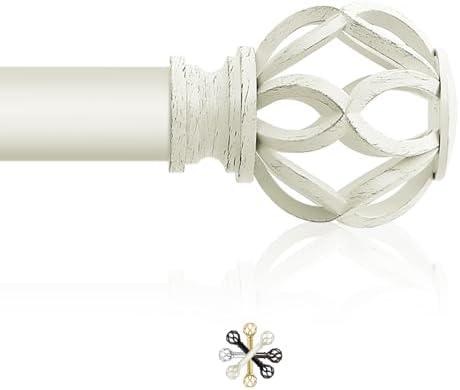 TVWOO White Decorative Farmhouse Curtain Rod:66-120"Adjustable Heavy Duty Single Window Curtain Rod for Bedroom Livingroom,Antique White Boho Rustic Drapery Pole with Vintage Twist Finial Easy Install