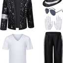 Dance Star Kids Costume for Boys 80s 90s Pop Stage Cosplay Party Halloween Role Play Black 6-8 Years