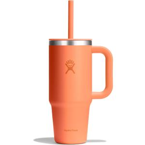 Hydro Flask Travel Tumbler with Handle, Lid and Straw - Insulated Stainless Steel in 24 Oz Nectar Orange