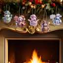 2 x Christmas Snowman Ornaments Set, 30 Pieces, Wood Holiday Tree Decorations, Purple Blue White Design with Signs