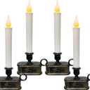 4 Pack Christmas Window Candle Lamps, Flameless Flicker LED Lights and Bronze Base, Dusk to Dawn Light Sensor, 10 Inch Battery Powered Window Candle for Dinners, Table, Party, Valentines Decorations