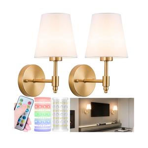 Battery Operated Wall Sconces Set of Two, Wireless Battery Wall Light with 10000mAh RGB Dimmable Magnetic Bulb and Remote, Rechargeable Sconce Wall Decor for Bedroom Living Room Hallway