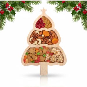 Christmas Tree Serving Tray: 11. 79" x7. 86" Wood Xmas Serving Platters with Handle for Restaurant Home - Xmas Charcuterie Board for Cheese Snacks Appetizers Desserts Food Fruit Sashimi