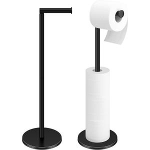 TACGEA Toilet Paper Holder Stand, Bathroom Toilet Paper Roll Holder Stainless Steel Free Standing, Storage for 4 Rolls of Paper, Black Set of 2