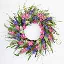 Spring Wreaths for Front Door with Lavender and Lilac Flower, 24 Inch Outdoor Summer Wreath, Farmhouse Indoor Decor, Flower Wreath for Wedding Home Wall Window Porch