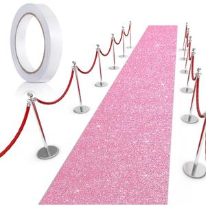 Tatuo Carpet Runner Runway Rug 55 GSM Thickness with Carpet Tape for Prom Wedding Party Outdoor Indoor Hallway Rug(4.6 x 16.4 Feet, Glitter Pink)