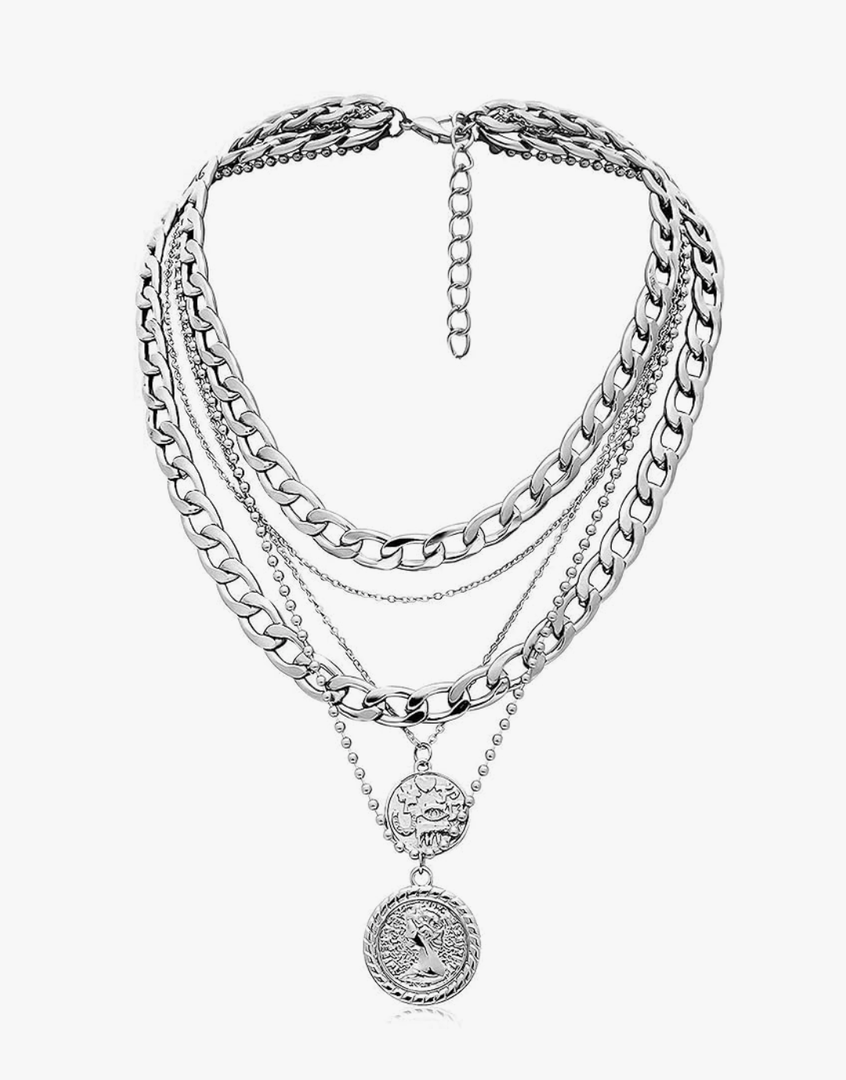 MJartoria Layered Necklaces for Women Trendy Retro Coin Pendant Necklace Dainty Chunky Chain Choker Necklaces for Jewelry Birthday Gifts
