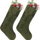 Christmas Velvet Stocking 10 x 19 Inch Christmas Hanging Stockings Xmas Sock Spooky for Fireplace Christmas Tree Ornament Holiday Season Party Decorations (Green, 2)