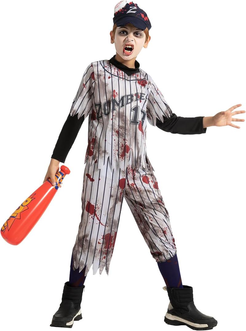 Spooktacular Creations Zombie Baseball Player Costumes for Boys, Scary Halloween Costume for Kids, Halloween Parties (Large (10-12 yr))