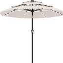 AreShark 9ft 3 Tiers Patio Umbrella with Solar Lights, Outdoor Umbrella w/ 32 LED Lights&8 Sturdy Ribs, Table Umbrella for Deck, Backyard, Pool (Ivory)