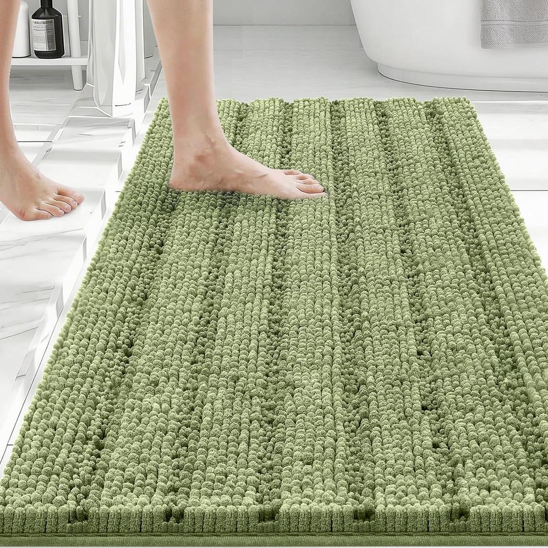 Bcoimo 36"24" Chenille Bath Mat Non-Slip with Backing Bath Rug Ultra-Absorbent and Machine Washable Bathroom Mat Quick-Dry Design, Ideal for Bathroom and Tub Areas (Sage)