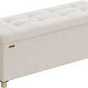 SONGMICS Storage Ottoman Bench, Folding Storage Chest, 15 x 43.3 x 15.7 Inches, Foot Rest Stool, 30 Gal. (112 L), Velvet Surface, for Bedroom, Entryway, Living Room, Cappuccino Beige ULSF0518W02 (Cream White)