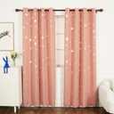 INLINAS Blackout Curtains for Bedroom Living Room, Silver Foil Printed Stars Pattern, Thermal Insulated and Noise Reducing, Beige, 42W x 72L Inch, 2 Panels, Coral Pink Silver Foil Printed
