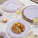bUCLA 180PCS Purple Plastic Plates - Disposable Purple with Gold Rim, Include 30 Each (Dinner & Salad) Plates, 30 Knives, 30 Forks, 30 Spoons, 30Cups for Party, Shower & Birthday