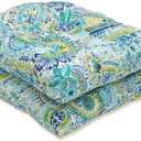 Pillow Perfect Paisley Indoor/Outdoor Chair Seat Cushion, Tufted, Weather, and Fade Resistant, 19" x 19", Round Corner, 2 Count, Blue/Yellow Gilford