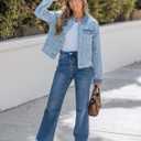 luvamia Jean Jacket Women Trendy Texture Distressed Button Down Long Sleeves Casual Trucker Denim Jackets with Pockets (Blue), S
