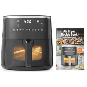 Amazon Basics 6-Quart Air Fryer with Easy View Window, 8 Preset Menus, 1550W, Black