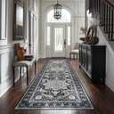 2x8 Runner Rug Non Slip Washable Bedside Laundry Room Floor Rug Low Pile Water Repellent Soft Distressed Carpet for Kitchen Living Room Bathroom Entryway(Black/Multi,2x8ft)