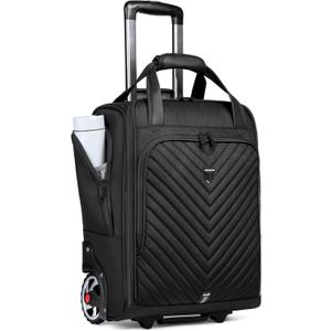 Carry-On Underseat Luggage with Wheels,18 inch Carry-on Luggage for Airlines,Underseat Lightweight Suitcase for Women,Softside Overnight Luggage for Business Travel (black zipper)