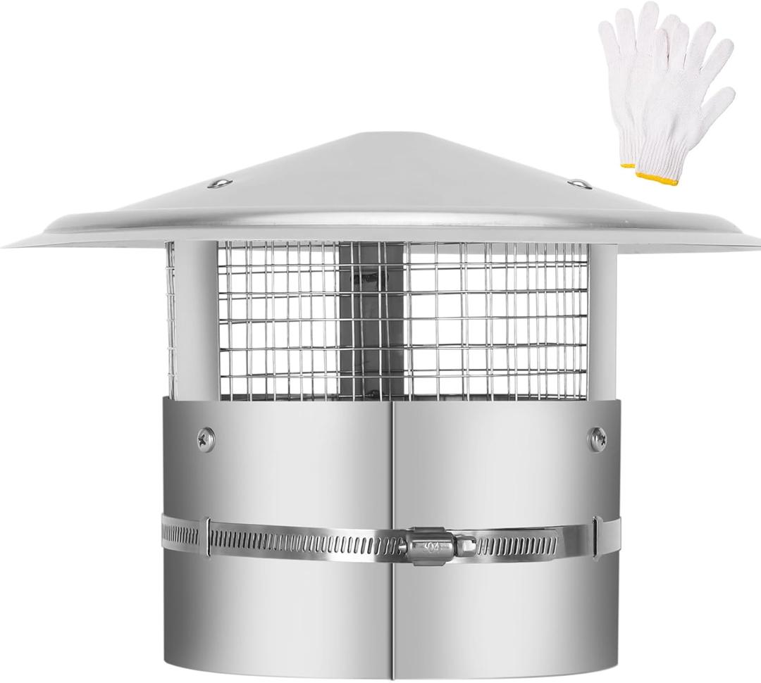6 Inch Round Chimney Cap,Adjustable Roof Cap for Vents,Chimney Cap with Screen in Stainless Steel,Round Rain Cap for All-Round Chimney Protection,Round Roof Rain Chimney Cover,6 Inch Round Chimney Cap