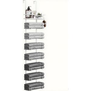 Hanging Towel Racks for Bathroom No Drill - Over The Door 8-Tier Bath Towel Storage Organizer for Small Bathrooms - Back Door Large Tiered Towel Holder Hanger for Rolled Towels RV Camper White