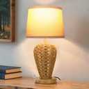 Boho Table Lamp,Touch Control & 3 Way Dimmable,100% Hand Woven Rattan Coastal Farmhouse Bedside Nightstand Lamp for Bedroom, Living Room, Office (2700K Bulb Included)