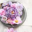 Floroom Mini Artificial Flower Heads Lavender & Purple Fake Peony Daisy Rose Multicolor Small Faux Silk Flower Heads for Cake Craft Garland Wedding Party Graduation Cap DIY Home Decoration, 0.8"-3.6"