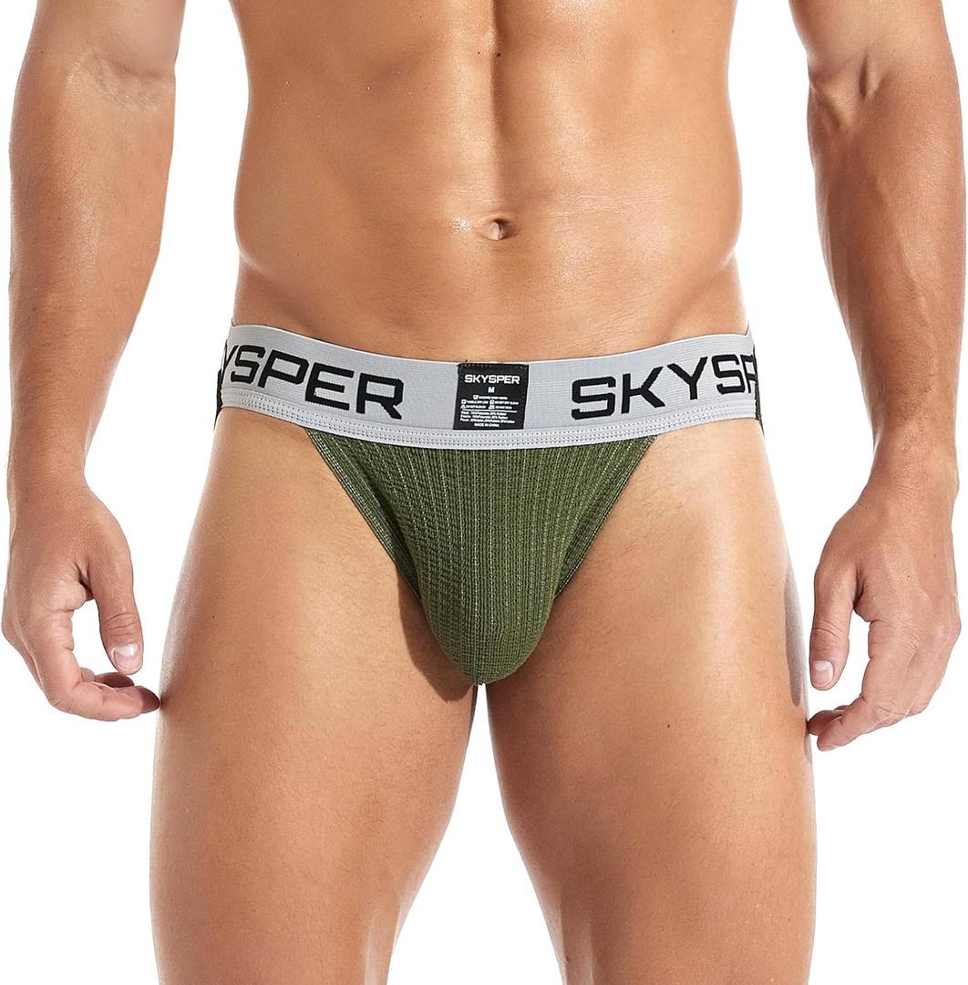 SKYSPER Jockstrap Athletic Supporters for Men Jock Strap Male Underwear Men's Thong Jockstrap Underwear (Green, XXL)