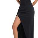 Women's Backless High Split Strapless Long Prom Formal Cocktail Dress for Women, XS Blue (Black, S)