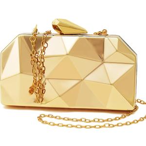 Women Lattice Pattern Metal Evening Clutch Bag, Geometric Evening Clutch Purse Handbag With Chain Strap (Small, Gold)