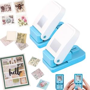 2 Pcs Paper Punch | Stamp Punch | Square Hole Punches | 1" Square & 1x0.8 inch Rectangular Postage Stamp Shape Puncher | Portable Lever Action Craft Punches for Paper Crafting Scrapbooking