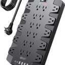 10 Ft Extension Cord Power Strips with Surge Protection, SUPERDANNY Surge Protector with 22 Outlets, 2 USB-C and 4 USB-A, 2100J, 10Ft Flat Plug Heavy Duty Extension Cord (1875W/15A) for Home, Office