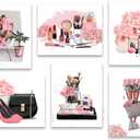 Pink Wall Art Canvas Prints Makeup Room Wall Decor,Modern Artwork Women Girls Bedroom Fashion Decorations,Set of 6 (8 * 10inch,Unframed).