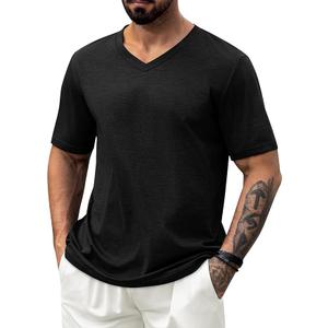 NIASHOT Black T Shirts for Men V Neck T Shirts Men T-Shirts Work Shirts for Men Summer, Small