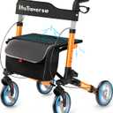 Walkers for Seniors,rollator Walker with seat,Lightweight Foldable All Terrain Rolling Walker,Adjustable Height,Rollator with Large Wheels,Walker Rollator with Seat,Orange