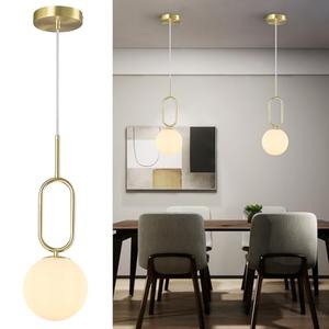 FDPBY Modern Gold Pendant Light Minimalist Globe Hanging Light with Glass Milky White Globe Glass Shade for Kitchen Island Bedroom Dining Room Living Room Bar(2-Pack)