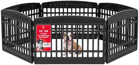6-Panel Dog Playpen, Pet Enclosure, Black | Safe Play Zone, Flexible Boundary, Configurable Layout, Custom Pen Configuration, Secure Door Latch, Tool-Free Assembly