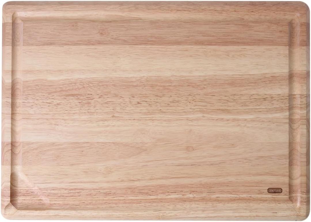 Dexas Rubberwood Pour Spout Cutting Board 21" x 15" x 1" | Juice Groove, Easy-Pour Corner, Heavy-Duty Wood Board for Carving & Chopping