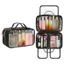 OCHEAL Travel Toiletry Bag, Double Layer Clear Makeup Bag Organizer Large Capacity Cosmetic Bag for Traveling Women Beauty Essentials, Multiple Compartments Makeup Case- Black