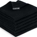 BOOMIBOO 6-Pack Kitchen Dish Cloths, 100% Cotton Waffle Weave, Ultra Soft Absorbent, Quick Drying Dish Towels, 12x12 Inches, Black