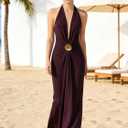 OYOANGLE Women's Deep V Neck Halter Maxi Dress Sexy Summer Backless Wedding Guest Vacation Beach Party Formal Dresses (L)