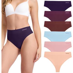 BAMBOO COOL Women's Thongs Seamless Moisture-Wicking Breathable Underwear Stretchy Panties Tagless 6 Pack